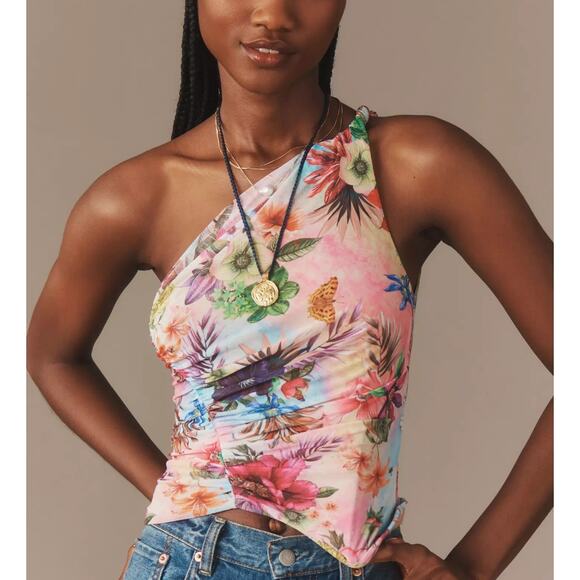 AFRM Tops - AFRM Zakia One-Shoulder Top, Tropical Butterfly Print | Womens XL, NWT
